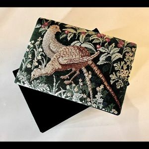 Box needlepoint hand made vintage satin bird themed finely crafted embroidered